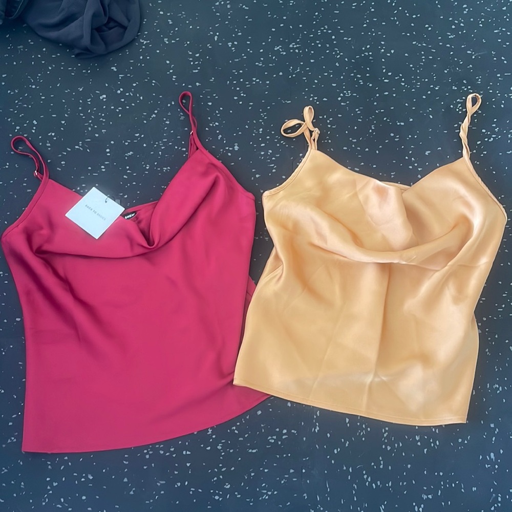 Cowl neck silk tank tops